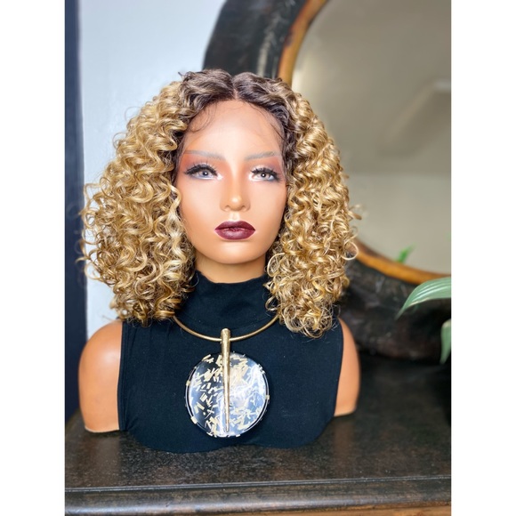 E Beauty Wig Accessories - KAY| CURLY BLONDE BLEND OMBRÉ LACE FRONT WIG